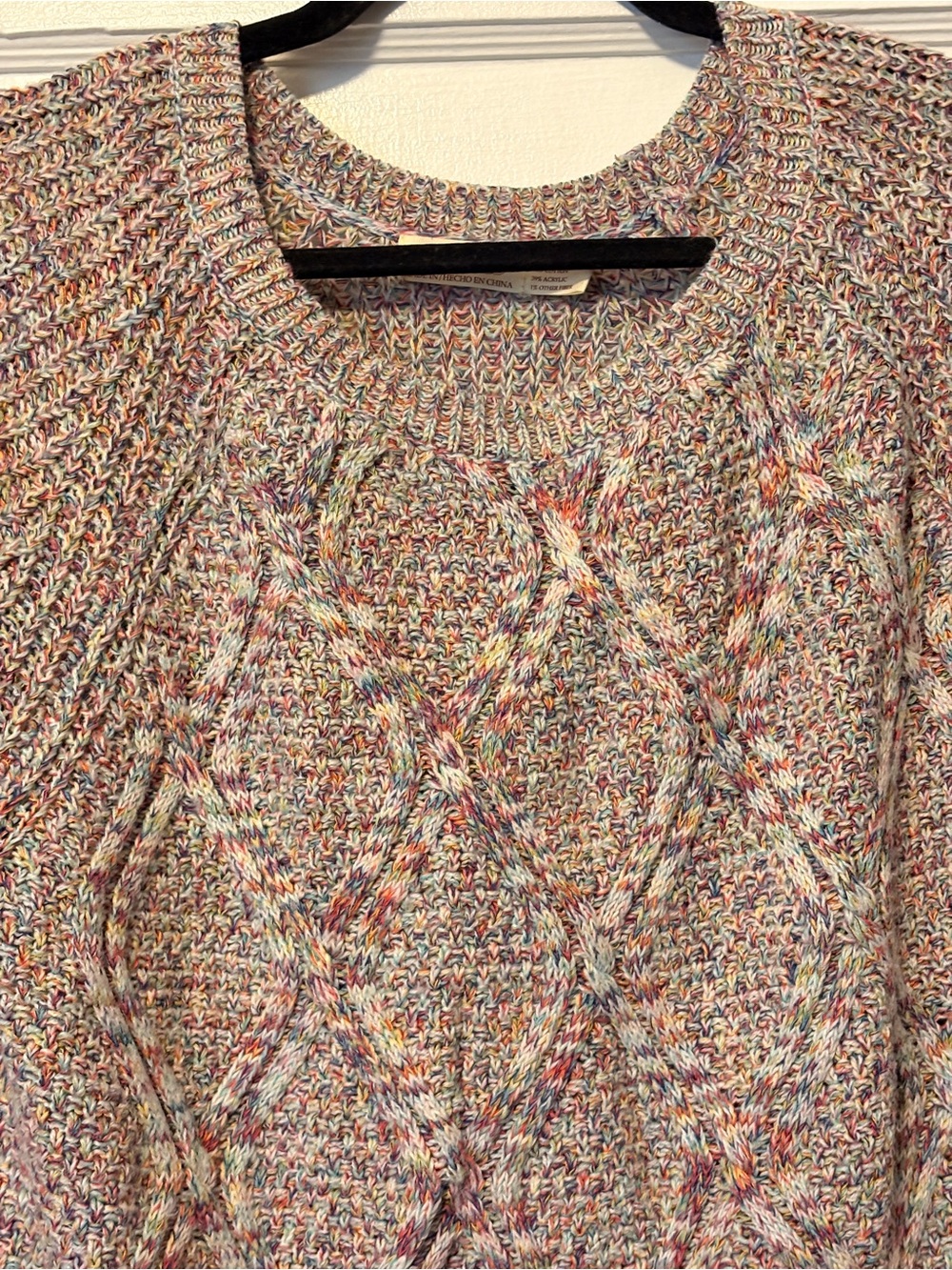Faded Glory Multicolor Speckled Cable Knit Crewneck Sweater